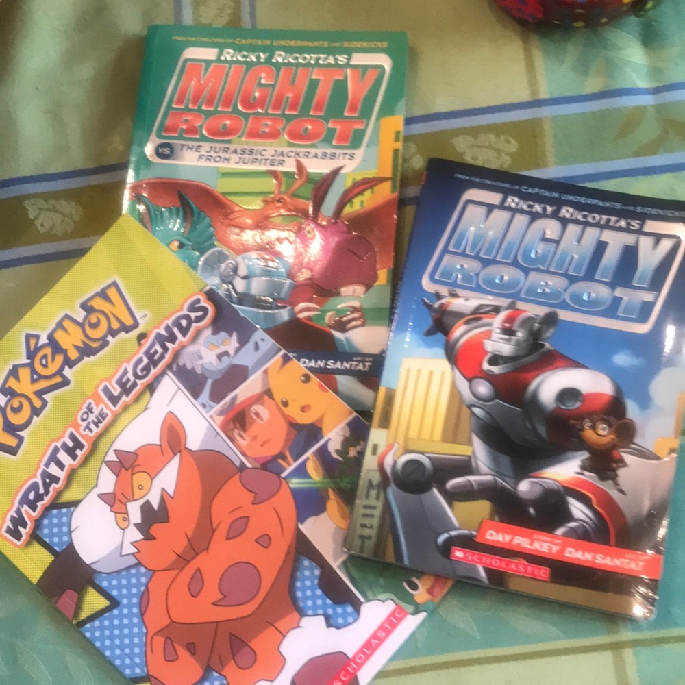 Children’s Books- Set of 3- Ricky Ricotta’s Mighty Robot (2( and Pokémon